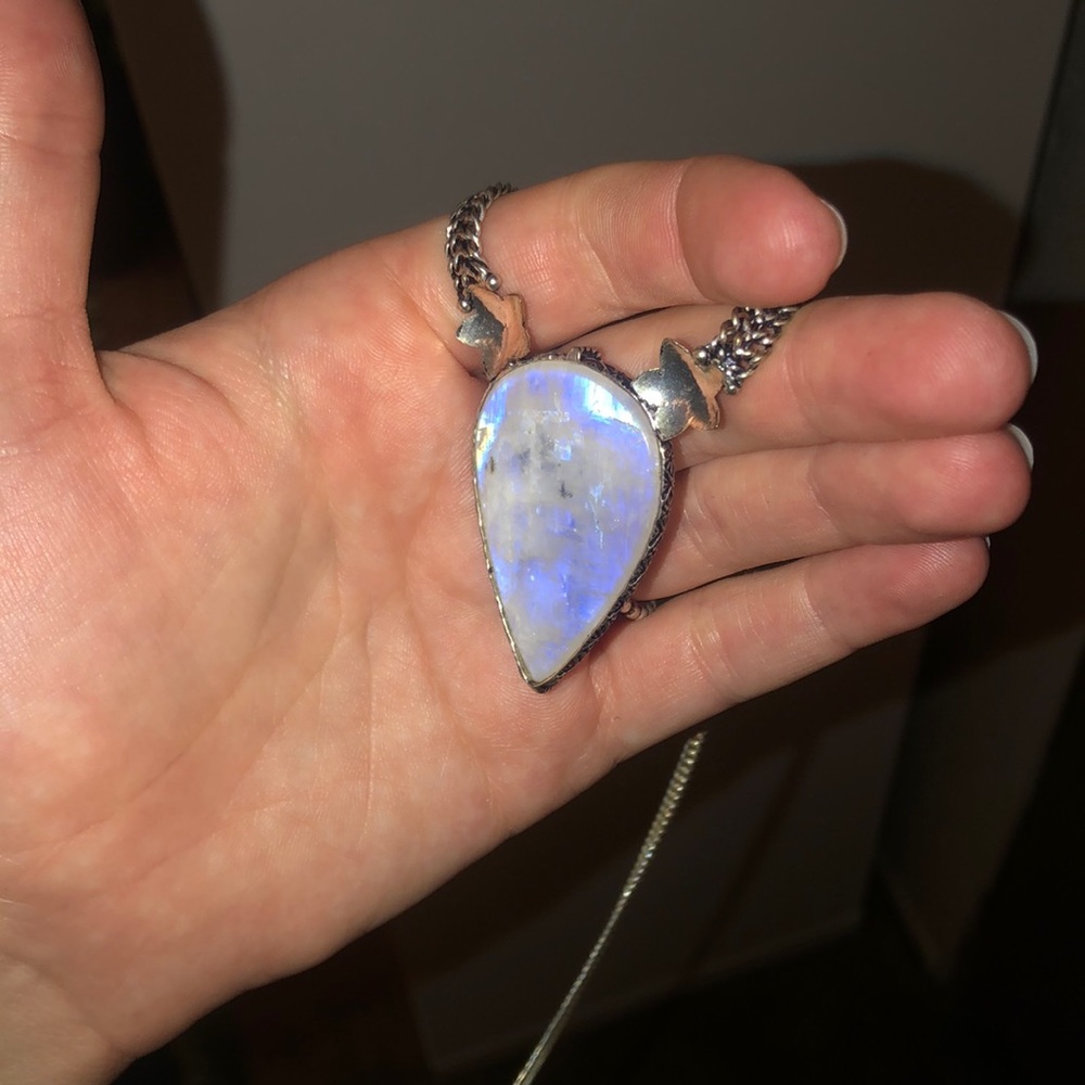 rainbow moonstone and blue topaz silver necklace